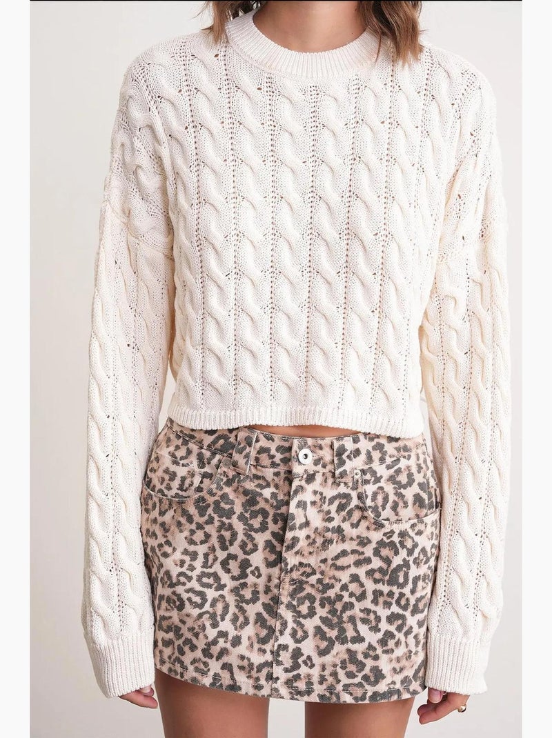 Maglione girocollo con motivo a trecce mixray Beige - Kiabi