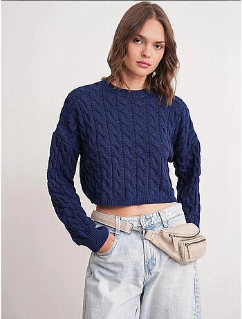 Maglione girocollo con motivo a trecce mixray