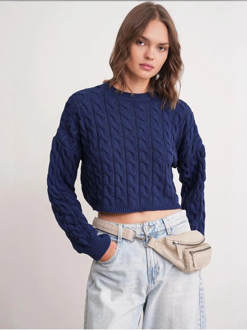 Maglione girocollo con motivo a trecce mixray - Kiabi Maglione girocollo con motivo a trecce mixray - Kiabi
