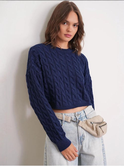 Maglione girocollo con motivo a trecce mixray - Kiabi Maglione girocollo con motivo a trecce mixray - Kiabi