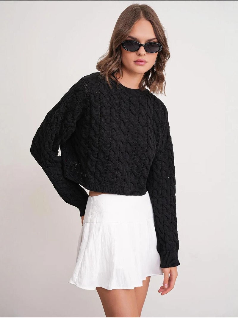 Maglione girocollo con motivo a trecce mixray Nero - Kiabi