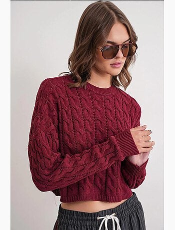 Maglione girocollo con motivo a trecce mixray
