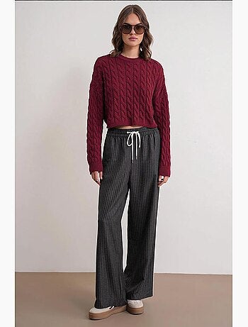 Maglione girocollo con motivo a trecce mixray