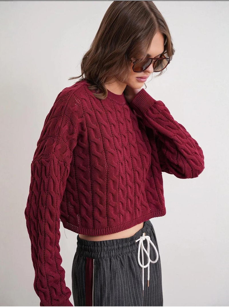 Maglione girocollo con motivo a trecce mixray Rosso bordeaux - Kiabi