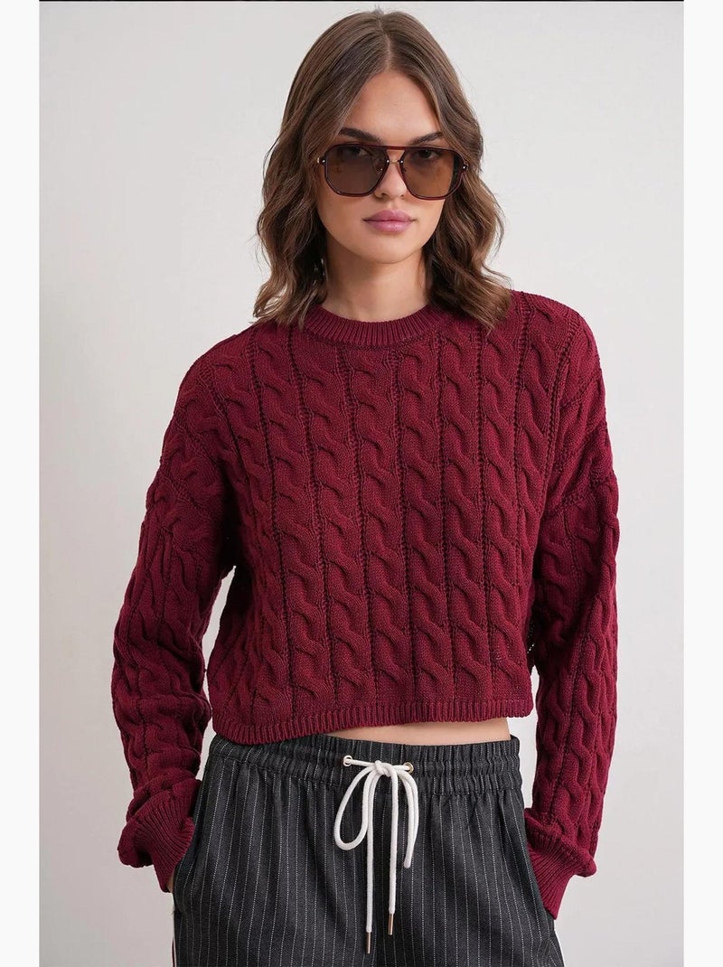 Maglione girocollo con motivo a trecce mixray Rosso bordeaux - Kiabi