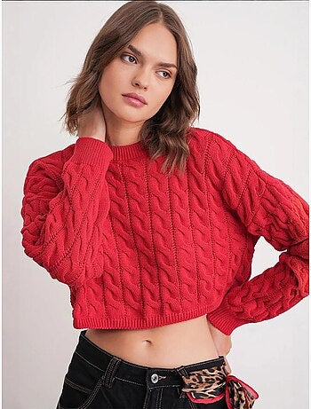 Maglione girocollo con motivo a trecce mixray