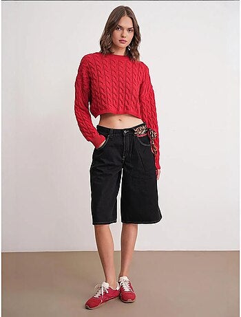 Maglione girocollo con motivo a trecce mixray