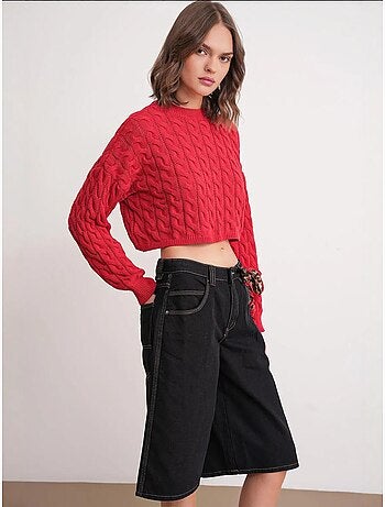 Maglione girocollo con motivo a trecce mixray