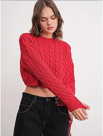 Maglione girocollo con motivo a trecce mixray