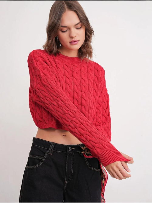 Maglione girocollo con motivo a trecce mixray - Kiabi Maglione girocollo con motivo a trecce mixray - Kiabi