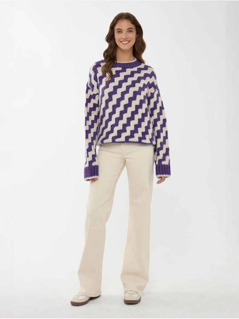Maglione girocollo con motivo a zigzag Blu - Kiabi
