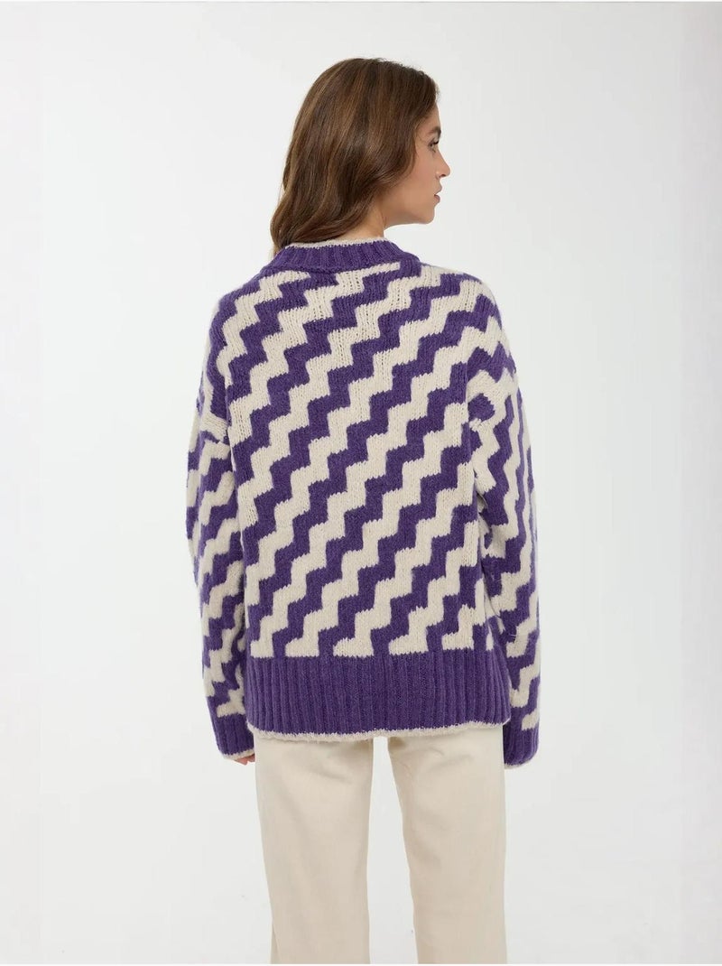 Maglione girocollo con motivo a zigzag Blu - Kiabi