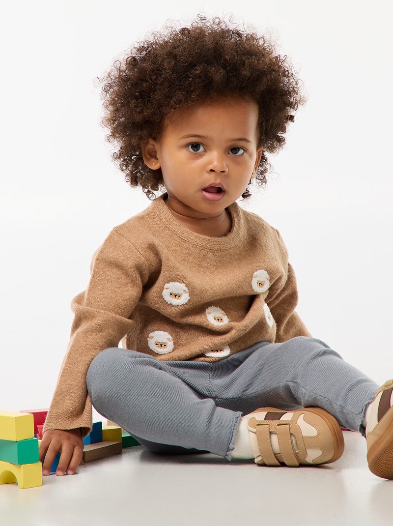 Maglione girocollo con ricami Beige - Kiabi