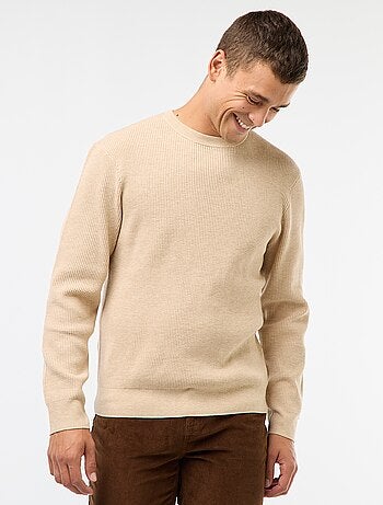 Maglione girocollo goffrato tinta unita