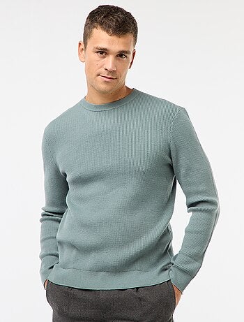 Maglione girocollo goffrato tinta unita