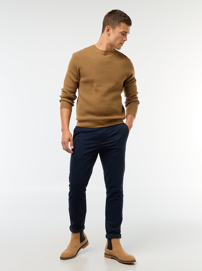 Maglione girocollo goffrato tinta unita Marrone - Kiabi