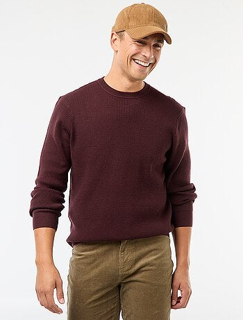 Maglione girocollo goffrato tinta unita