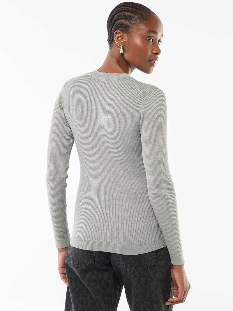 Maglione girocollo in costina unita Grigio - Kiabi