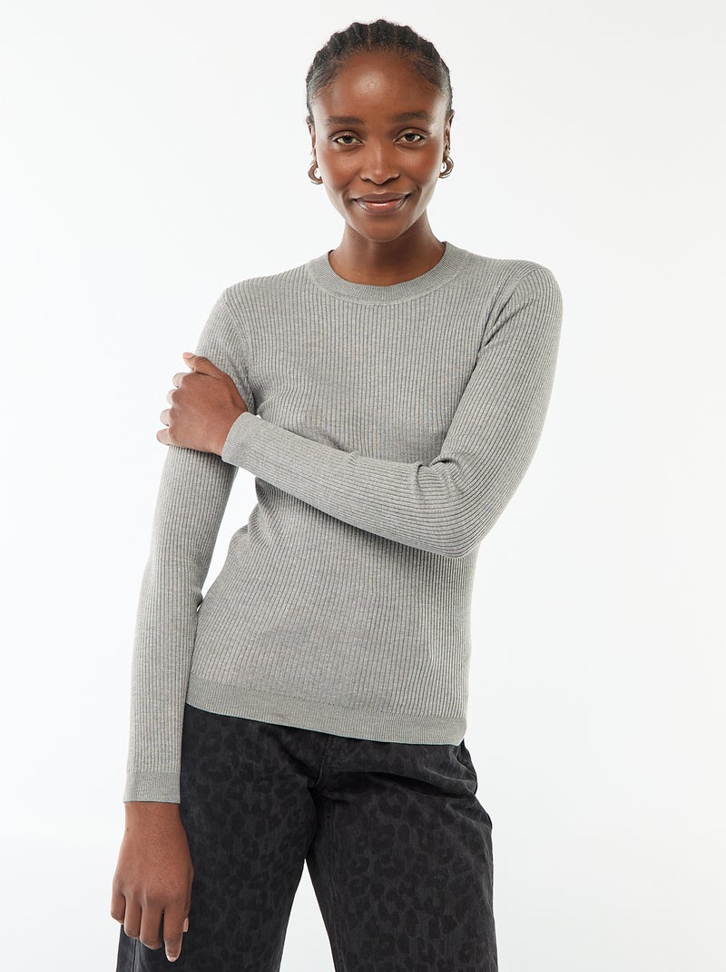 Maglione girocollo in costina unita Grigio - Kiabi