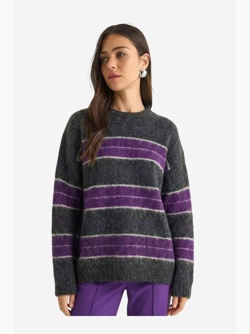 Maglione girocollo in maglia a righe lucci Viola - Kiabi