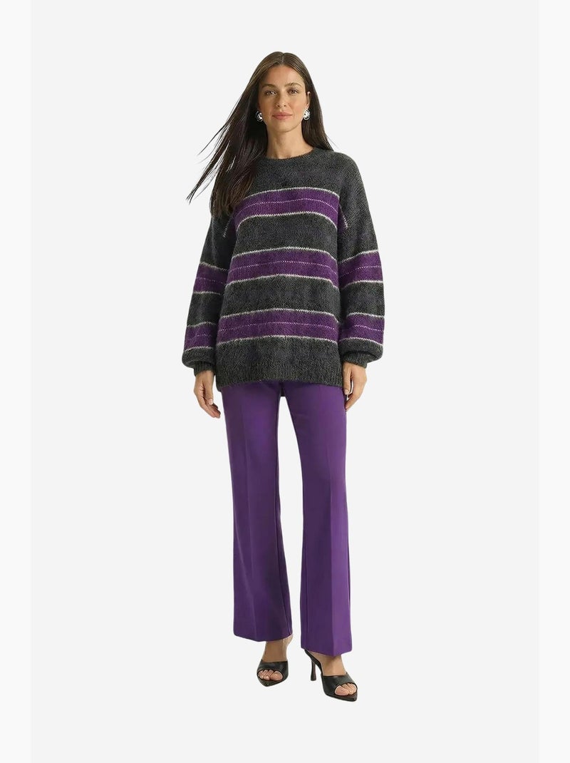 Maglione girocollo in maglia a righe lucci Viola - Kiabi