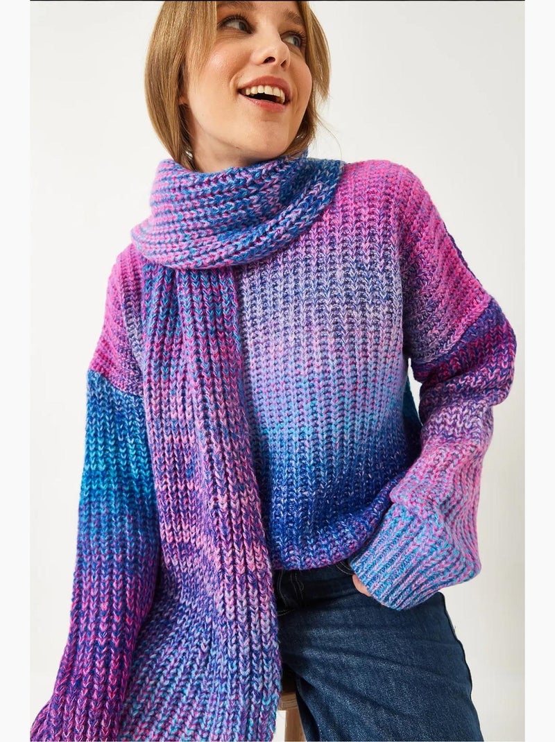 Maglione girocollo in maglia con sciarpa lucci Magenta - Kiabi