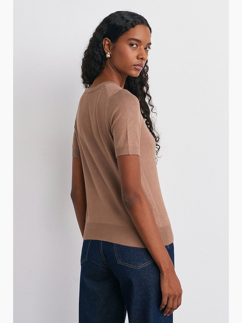 Maglione girocollo in maglia dilvin Tortora - Kiabi