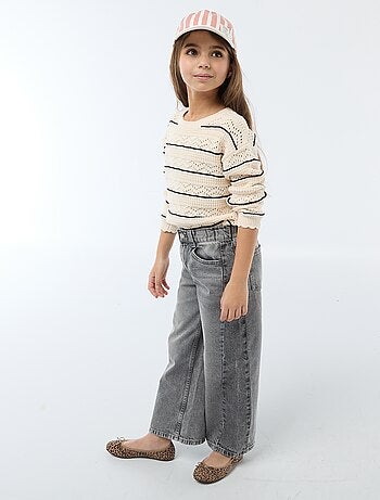 Maglione girocollo in maglia fantasia con motivi traforati in cotone