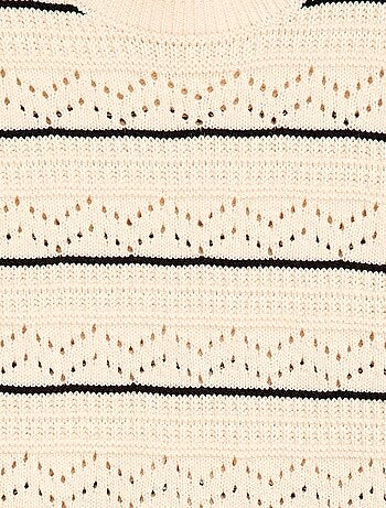 Maglione girocollo in maglia fantasia con motivi traforati in cotone