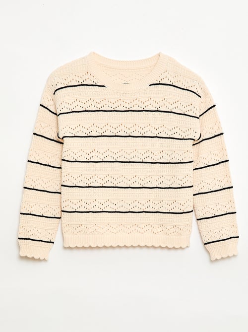 Maglione girocollo in maglia fantasia con motivi traforati in cotone - Kiabi