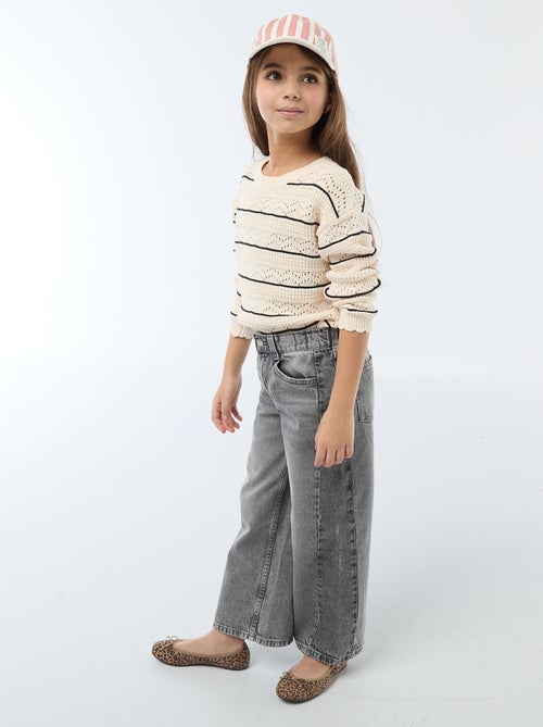 Maglione girocollo in maglia fantasia con motivi traforati in cotone - Kiabi