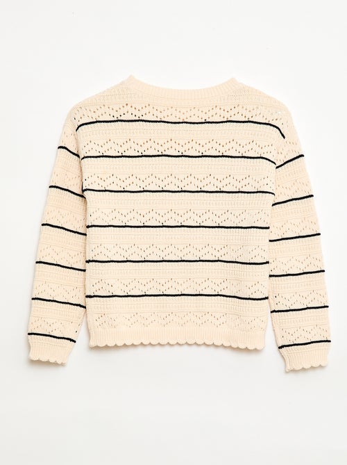 Maglione girocollo in maglia fantasia con motivi traforati in cotone - Kiabi