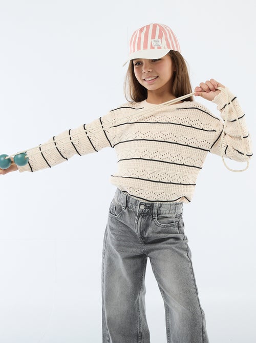 Maglione girocollo in maglia fantasia con motivi traforati in cotone - Kiabi