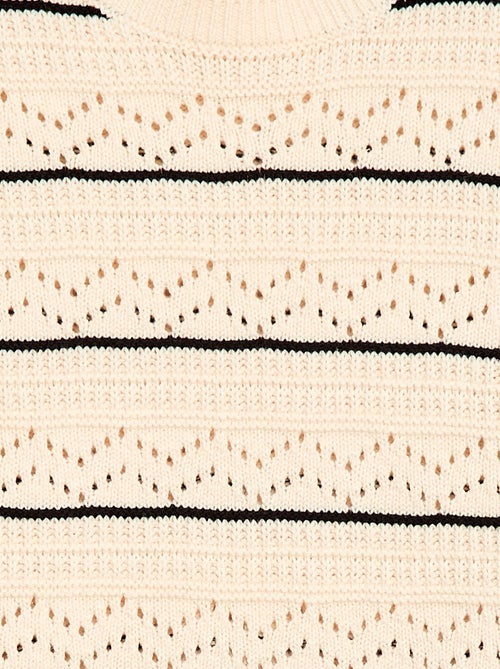 Maglione girocollo in maglia fantasia con motivi traforati in cotone - Kiabi