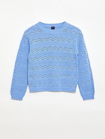 Maglione girocollo in maglia fantasia con motivi traforati in cotone
