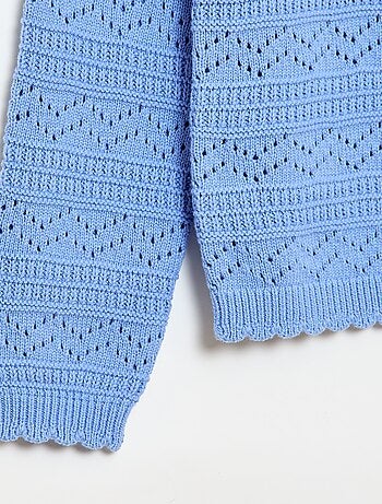 Maglione girocollo in maglia fantasia con motivi traforati in cotone