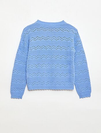 Maglione girocollo in maglia fantasia con motivi traforati in cotone