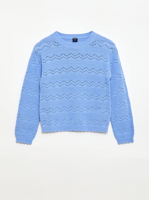 Maglione girocollo in maglia fantasia con motivi traforati in cotone - Kiabi