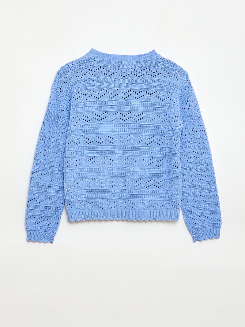 Maglione girocollo in maglia fantasia con motivi traforati in cotone Blu - Kiabi