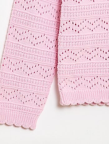 Maglione girocollo in maglia fantasia con motivi traforati in cotone