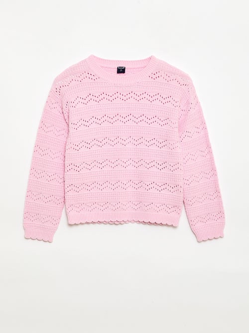 Maglione girocollo in maglia fantasia con motivi traforati in cotone - Kiabi