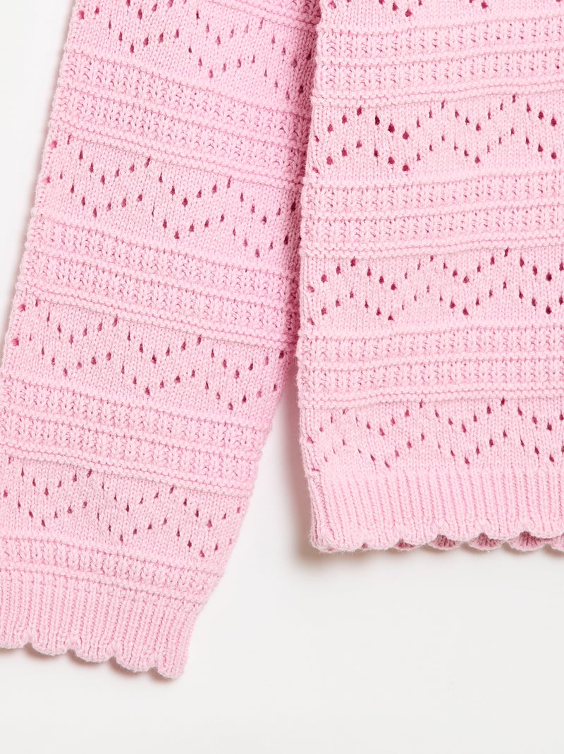 Maglione girocollo in maglia fantasia con motivi traforati in cotone Rosa - Kiabi