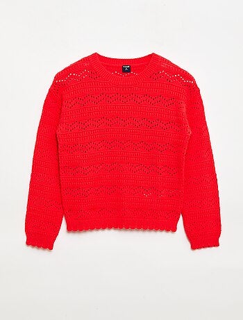 Maglione girocollo in maglia fantasia con motivi traforati in cotone