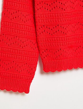 Maglione girocollo in maglia fantasia con motivi traforati in cotone