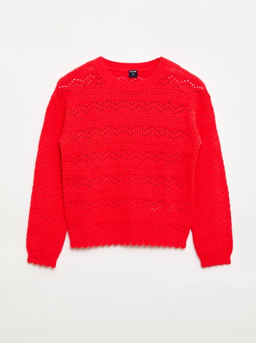 Maglione girocollo in maglia fantasia con motivi traforati in cotone - Kiabi