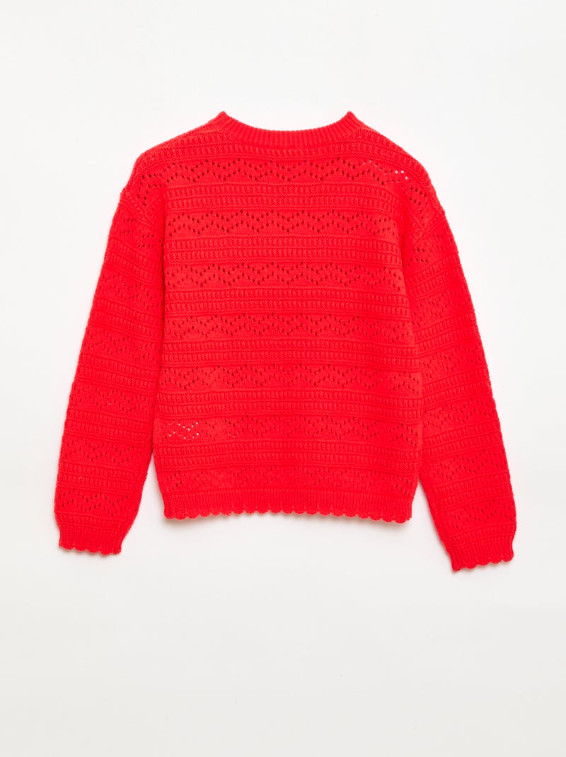Maglione girocollo in maglia fantasia con motivi traforati in cotone Rosso - Kiabi