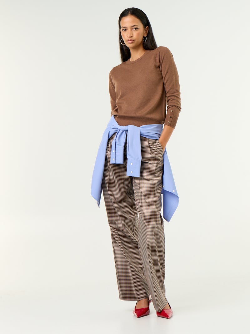 Maglione girocollo in maglia fine Marrone - Kiabi