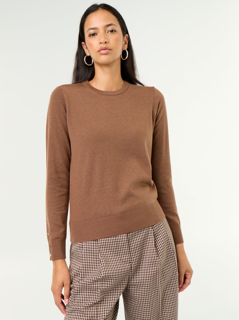 Maglione girocollo in maglia fine Marrone - Kiabi