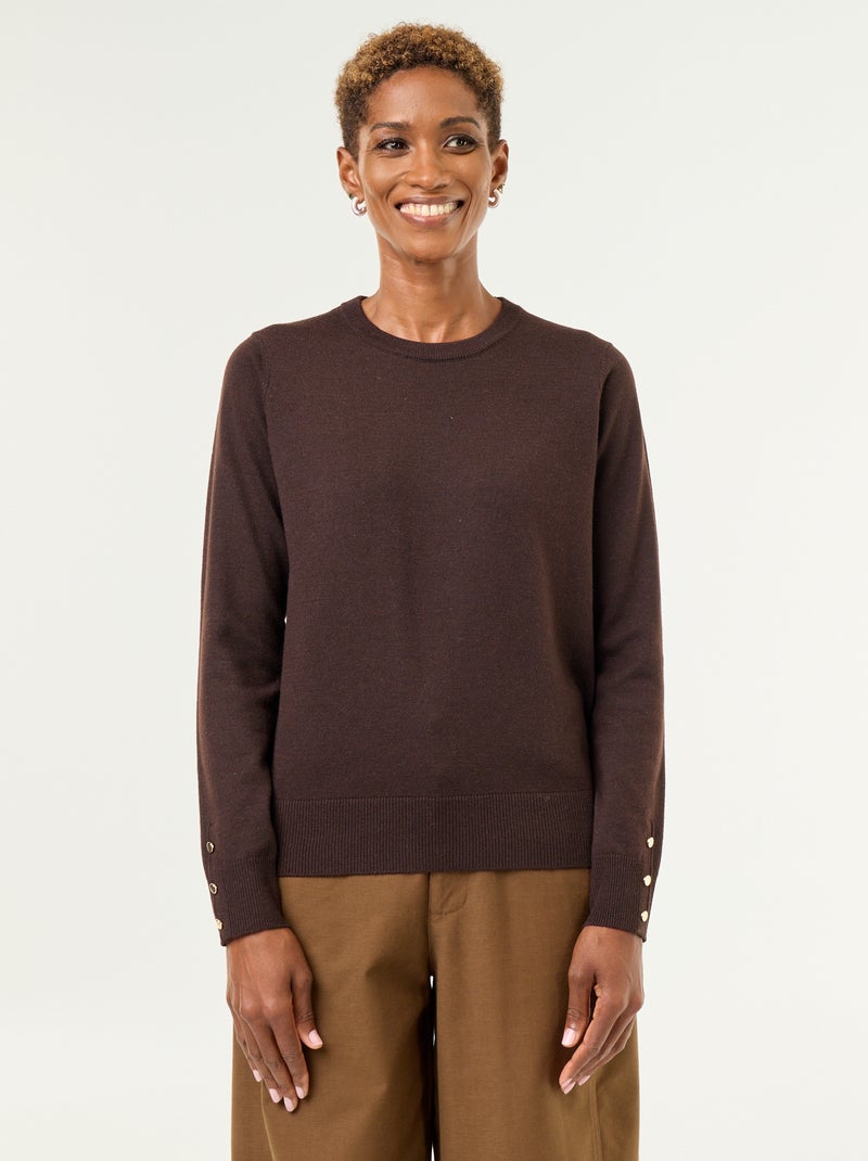 Maglione girocollo in maglia fine Marrone - Kiabi