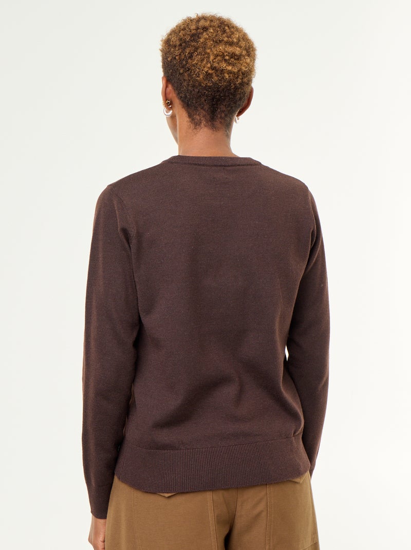 Maglione girocollo in maglia fine Marrone - Kiabi